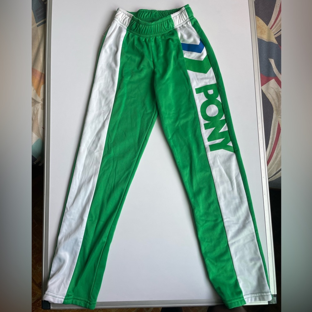Pony Athletic polyester pants green & white size small 7-8 child
